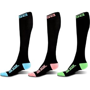 SB SOX - 3 Pairs Compression Socks, Size Small (Black/Blue + Black/Pink + Black/Green)