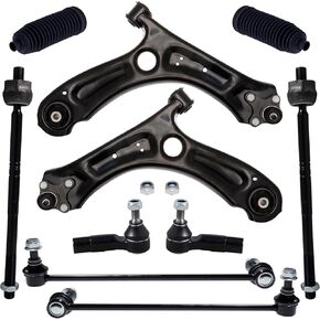 طقم التعليق 10pc Tucarest 10pc FIT لعام 2011-2014 2015-2018 VW Jetta ، 2 ذراع التحكم السفلي الأمامي W/مفصل الكرة + 4 قضيب ربط داخلي خارجي + 2 بار [# K621949 K621950 K80478 EV80665 ES80666 ES80667]