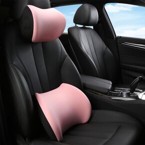 Lumbar Support Pillow & Neck Pillow for Car - Ergonomic Headrest & Waist Cushion - Memory Foam Relieves Fatigue, Improves Posture & Comfort - Perfect for Home, Car & Office (Pink)