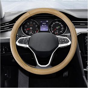 15 Inch Leather Steering Wheel Cover, Breathable Anti-Slip Steering Wheel Protector Cover, Elastic Soft Comfortable Universal Wheel Cover for Men and Women, Car Accessories (Beige)