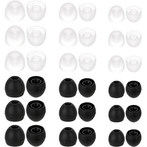 18 Pairs Silicone Ear Bud Replacement Ear Tips for in-Ear Headphones S/M/L Sizes Ear Bud Covers Ear Gels Soft Earphones Earbuds Ear Cushion Ear Bud Tips (Black&Clear)