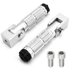 UOIENRT M8 Motorcycle Foot Pegs Front Footpeg Foldable Rear Passenger Foot Peg Antislip Footrest Replacement for Electric Car Bicycle Bikes Go Kart ATV UTV Silver