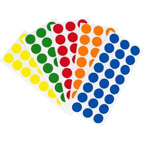ChromaLabel 0.50 Inch Round Color-Coding Labels on Sheets, 5 Assorted Colors, 1200 Sticker Variety Pack