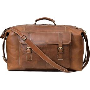 22 Inch Full Grain Genuine Leather Duffle Bag for Men Overnight Weekender Leather Bags for Travel Sports Gym Women Carry On Luggage for Traveling