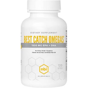 Best Catch Omegas High Potency Omega-3 | EPA + DHA for Heart, Brain Support | Best Absorption | Sustainably Sourced | Burpless Formula | Natural Lemon Scent | 120 Softgel Capsules