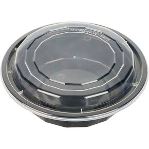 Restaurantware Asporto 16 Ounce To Go Boxes, 50 Microwavable Take Out Food Containers - Clear Plastic Lids Included, Do Not Contain BPA, Black Plastic Catering Food Containers, Disposable, Round