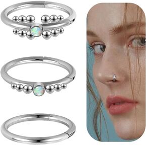 16G/18G/20G Nose Rings Hoops 316L Surgical Steel Opalite Nose Rings for Women Septum Rings Cartilage Hoop Earrings Hinge Huggie Helix Tragus Conch Earlobe Nostril Piercing Jewelry