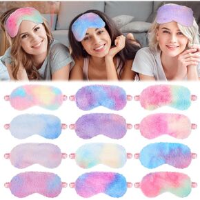 12Pcs Plush Eye Mask Bulk, Cute Sleeping Mask for Kids Furry Eye Sleep Mask Eyes Cover Faux Fur Blindfold for Women Girls Sleep