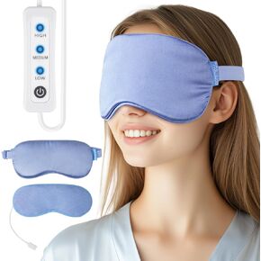 Heated Eye Mask for Dry Eyes, Washable Silky Cover Mask for Warm Eye Compress, Eye Fatigue, Migraine, Tension, Stress, 45 Mins Auto-Off