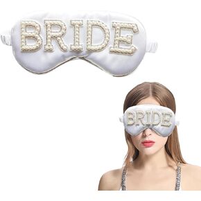 Bride Eye Mask, White Soft Fabric Diamond Bride Sleep Mask for Massages Eye, Pearl Bridal Shower Gifts to Adjust Night Sleep, Sleeping Maskes for Wedding