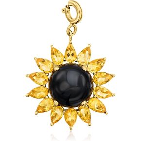 Ross-Simons Onyx and 2.80 ct. t.w. Citrine Flower Charm in 18kt Gold Over Sterling
