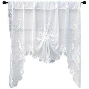 1pc Butterfly Drawer Curtain Short Kitchen Valances and Curtain Set, semi-Sheer White Linen Swag Curtains (White, 70.87" L*39.37" W)