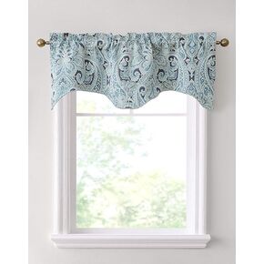 HLC.ME Paris Paisley Thermal Insulated Blackout Decorative Rod Pocket Short Scalloped Curtain Valance for Kitchen, Bathroom, Basement and Small Windows (50 W x 20 L Inch, Sage Green)