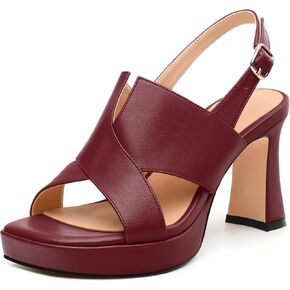Womens Platform Sandals, Square Peep Toe Chunky Heel Ankle Strap Sandals for Women, Leather Insole Heeled Sandals with Buckle 3.3"
