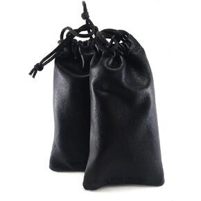 Lambskin Leather Drawstrings Pouch Black, 9 cm X 15 cm