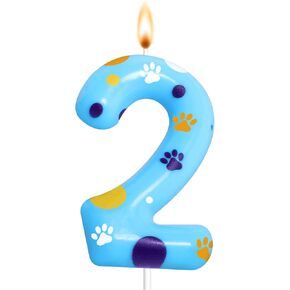 Number 3 Blue Cake Topper Dog Paw Birthday Candles Blue Dog Paw Cake Decorations for Boys Girls Kids Birthday Party Supplies