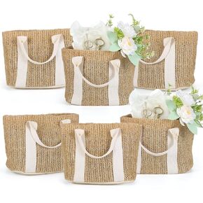 Pater 6 Pcs Beach Straw Bags for Bachelorette Favors Burlap Tote Bag with Handle for Bridesmaid Proposal Bags Bridesmaid Gifts Bag Bachelorette Gifts Bag Bridal Shower Gift for Her