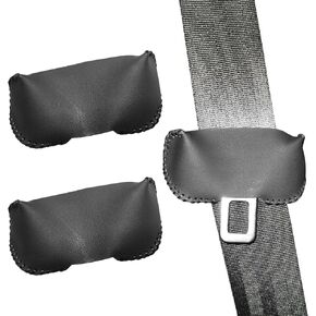 2PCS Leather Seat Belt Buckle Cover Car Seatbelt Fixing Buckle Decorative Protector for Most Vehicles Anti-Scratch Noise Reduction Black with Black Stitch