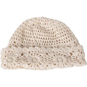 Women's Beige Crochet Slouchy Beanie Hat, Handmade Knit Soft Floral Skull Cap for Women Spring Summer Fall (Beige Flower)