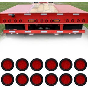 12 Pcs 4" Round LED Tail Lights, 4 Inch Red Led Round Semi Trailer Truck Reverse Turn Signal Marker Lights, Waterproof Sealed Flush for RV Boat UTE UTV 12V Towing, Grommet and Plug Included