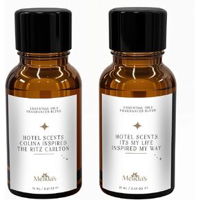 My Way & Ritz Carlton Fragrance Oil Set, Luxury Hotel Collection Diffuser Oil with Ceramic Diffuser, Wooden Base, High Diffusion, 2x15ml, Relaxing & Safe
