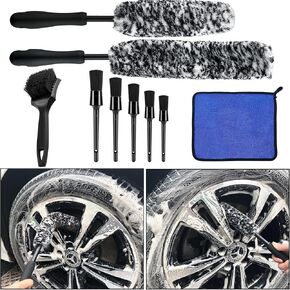 9Pcs Wheel Tire Brush Set - Cleaning Brushes for Wheels, Tires, Rims & Spokes