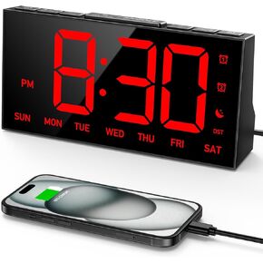 GOLOZA Digital Alarm Clocks for Bedrooms, Digital Clock with 4 Level Brightness +Off, Dual Customizable Alarms, USB Port, Power-Off Memory, Snooze, DST, 12/24H, Desk Clock for Kids Adults Elderly