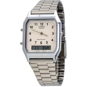 Casio AQ230A-7 Men's Stainless Steel Band Analog Digital White Numbers Dial Watch