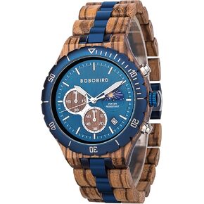 Bobo Bird Mens Quartz Wooden Wooden Wooden Steel Stains Stains Red خشب الصندل سبيكة خشب الذكور للذكور وظيفة Wristwatch Chronograph Luminous Luminous