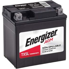 Energizer TX5L AGM Motorcycle and ATV 12V Battery, 70 Cold Cranking Amps and 4 Ahr, Replaces: YTX5L-BS and others, Black
