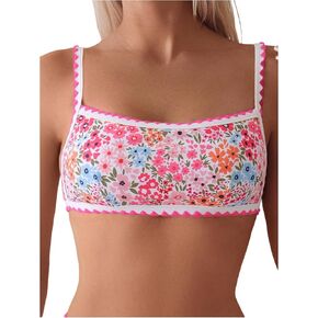 SHENHE Women's Floral Spaghetti Strap Scoop Neck Tie Back Bikini Top Bathing Suit Swimwear