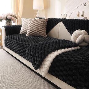Soft Plush Faux Fur Couch Cover, Fluffy Non Slip Sectional Sofa Covers for 3 Cushion Couch, Furniture Protector Sofa Slipcover(1 PCS 36"x82" White)