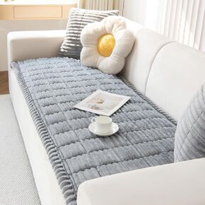 Plush Sofa Cover Washable, Cozy and Soft Faux Fur Couch Covers, Non Slip Fuzzy Furry Sofa Mats for Babies Pets(Light Gray/28"x70"/3-Seater Sofa Cover)