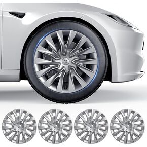 18 inch Wheel Covers for Tesla Model 3 2024-2025，Full-Edge Coverage Hubcaps Compatible with Tesla Model 3 Highland Set of 4 ，Rugged ABS Material，Baked Enamel，Matte Black（New-Model）