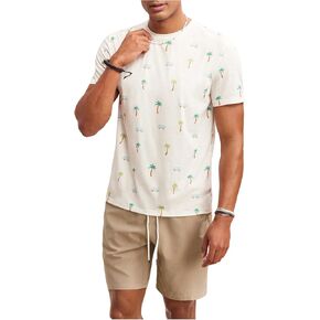 Men's 2 Piece Outfits Tropical Print Short Sleeve Crewneck Tees and Drawstring Waist Shorts