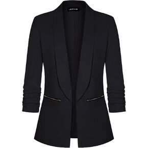 المرأة غير الرسمية السترة Ruched 3/4 كم المفتوحة الأمامية Cardigan Work Office Sucts سترة مع جيب سحاب