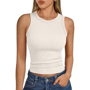Trendy Queen Womens Tank Tops Summer Fashion 2025 Workout Ribbed Sleeveless High Neck Beach Vacation Oufits Clothes