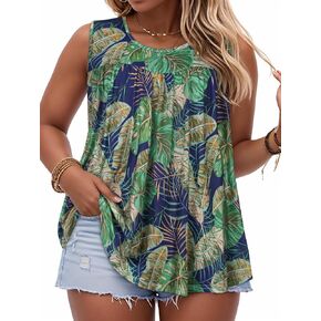 Women Plus Size Tank Top Casual Summer Tops Loose Fit Sleeveless T Shirts Trendy Crewneck Tunic Tees