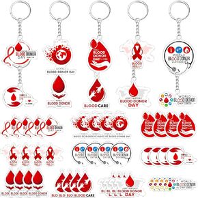 Remuuly 50 Pcs World Blood Donor Keychain Gifts Bulk Blood Donor Red Blood Drop Celebration Decor for Friends Women Men