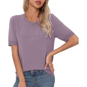 Womens Short Sleeve Sweaters Summer Tops Crew Neck Hollow Out Pullover Shirt Lightweight Knit Sweaters in Kuwait
