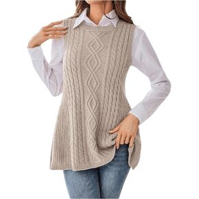 Oyoangle Women's Crewneck Cable Sweater Sweater سترة بلا أكمام دبابة سترة السحب تدفق