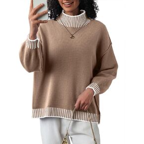 CHYRII Women Fall Fashion 2024 Sweater Overiszed Batwing Long Sleeve Striped Turtleneck Pullover Sweater Tops Outfit