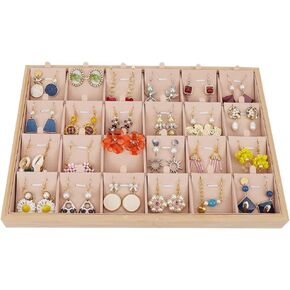 24 Grid Jewelry Tray Stackable Velvet Jewelry Tray Wood Drawer Display Organizer Case Rectangle Jewelry Trays Accessories for Rings Earrings Necklaces Bracelet Pendant Storage Showing Selling