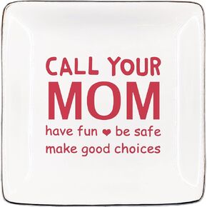 Call Your Mom Jewelry Dish, Inspirational Ring Dish for Girls Back to School Gift, Jewelry Plate Tray, Preppy Ceramic Jewelry Tray for Rings & Earring, Preppy Howdy Earring Tray College Gift