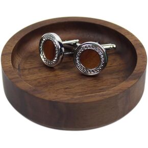 Solid Walnut Wood Round Jewelry Display Tray Dish for Elegant Presentation of Your Finest Pieces, Perfect for Personal Use Men Gift