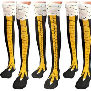 Crazy Funny Chicken Leg Socks,3Pair Over Knee High Chicken Feet Socks,Novelty Gag Gifts for Thanksgiving Birthday Party Christmas Stocking for Women Men 5-10