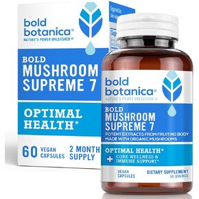 Mushroom Supreme 7 – Mushroom Supplement – Organic Extracts of Turkey Tail, Chaga, Phellinus, Reishi, Cordyceps, Maitake, Shiitake for Immune Support & Optimal Wellness, 60 Caps