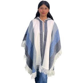 Handmade Andean Poncho with Fringe and Hood for Women