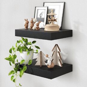 Deep Floating Shelves, 24''W x 12''D Floating Shelves White Set of 2, 12 Inch Deep Large Wood Shelves for Books Living Room Bathroom Laundry Room Bedroom Kitchen Home Office - White