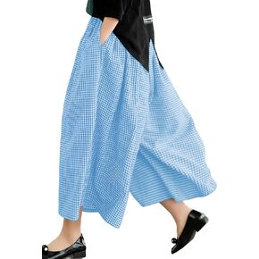 FaroDor Women Gingham Culottes Wide Leg Palazzo Pants Elastic Waist Plaid Capri with Pocket